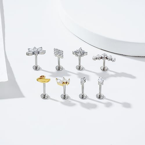 1pcs 16G 18G G23 Titanium Threadless Labret Studs Push-in Labret Lip Cluster Tragus Helix Conch Lobe Rook Cartilage Push Back Piercing Jewelry Earring3