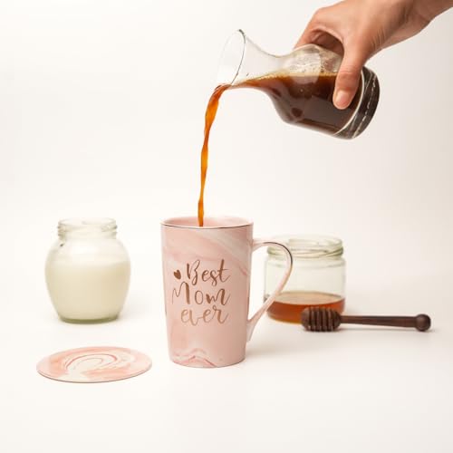 NYRWANA Coffee Mug, Gift Items for Women, Unique Present for Mom, Ceramic Mug, Cute Mugs, Mug with Spoon, Coasters and Gift Box (400ml-Ceramic) - Image 3