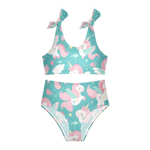KLL Seamless Pink Unicorns Pattern Illustration Girl Two Piecing Bikini Sets Scoop Neck Swimsuits Swimwear Adjustable Strap3