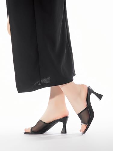 Image of Women's Mule Heels Chunky Kitten Heeled Sandals Mesh Slip On Square Toe Comfortable Casual Dress Pumps Shoes