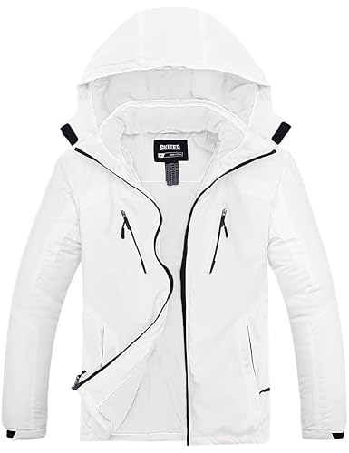 Skieer Men's Winter Outwear Softshell Snow Coat Windproof Ski Jackets White Large