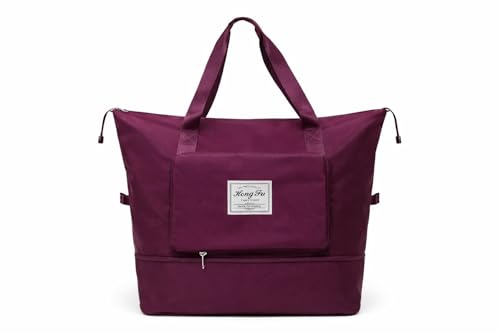 Image of TOPBAG Travel Duffle Bag, Waterproof Nylon Weekender Carry On Tote, Sport Gym Overnight Bag, 40x22x45 cm, 400g (Burgundy)