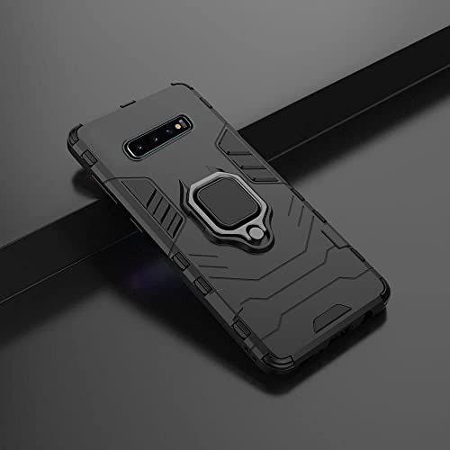 Image of WOW IMAGINE Shock Proof Back Case Mobile Cover for Samsung Galaxy S10 Plus (Armor | Hybrid PC + TPU | Full Protection with Ring Holder Kickstand | Carbon Black)