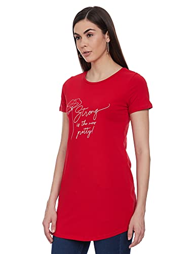 Image of Amazon Brand - Symbol Women's Graphic Cotton Stretch Half Sleeve Round Neck Regular Fit T-Shirt (Tunic Length)