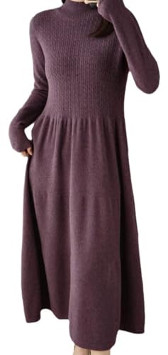 Women Autumn Winter 100% Wool Knitted Sweater Dresses Girls O-Neck Long Dresses2