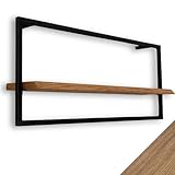 Schweberegal holz4home® Wandregal Long, Schwarz gerahmt  70x15x30cm  Mit Baumkante, Natur geölt  Inkl. Befestigungen aus Stahl für Schweberegal Industrial Flair
