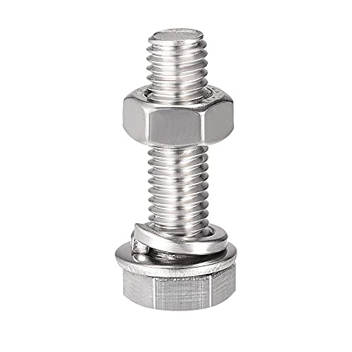 Image of uxcell M8 x 30mm Hex Head Screws Bolts, Nuts, Flat & Lock Washers Kits, 304 Stainless Steel Fully Thread Hexagon Bolts 4 Sets