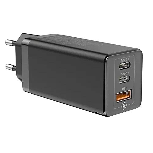 Carregador Celular Parede Dual Tipo-C + USB 65w Gan Turbo Baseus Portátil Tomada Smartphone