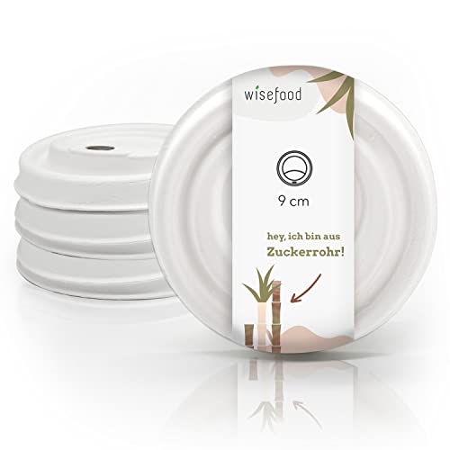 wisefood Tapa para taza de café de caña de azúcar, 50 unidades, 90 mm de diámetro, tapa de café desechable, apta para vasos de 300 ml, tapa biodegradable de bagazo sin PLA/PE