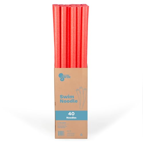 In The Swim 40-Pack, 2-Inch Diameter Standard Pool Noodles – Soft Large Foam Noodles For Extra Buoyancy - Floating Training Device, Exercise Aid, Pool Toy - 50 Inches Long - Red