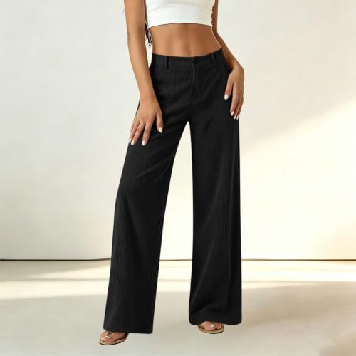 Womens Corduroy Pants Straight Leg High Waisted Fall Trousers Black - image 5
