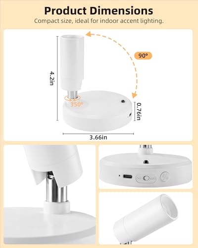 Image of EZVALO Battery-Powered LED Spotlight Indoor, Wireless Picture Lights with Remote, 5500mAh Rechargeable Mini Display Light, Uplighting Indoor for Artwork, Tree, Painting, Portrait (1-Pack White)