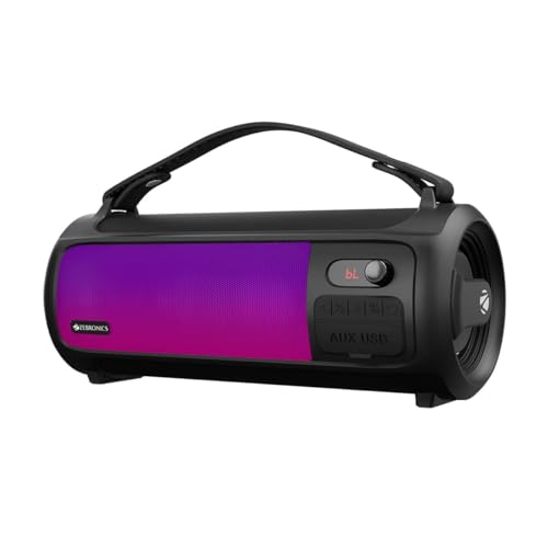 ZEBRONICS Rocket 500 20W Output, Portable Wireless Speaker with Bluetooth, TWS, 15h Backup, FM Radio, USB, AUX, 6.3mm Wired Mic Support, RGB Lights, Detachable Carry Strap