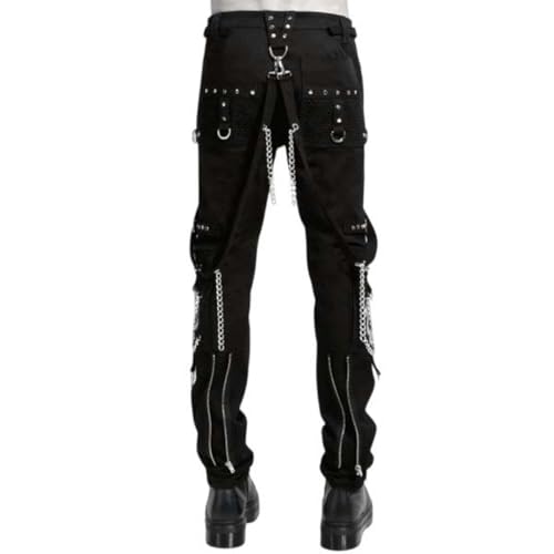 Unisex Slim Gothic Pant | White Super Skull Gothic Cyber Chain Goth Jeans Punk Rock Pants | Skull Gothic Pant2