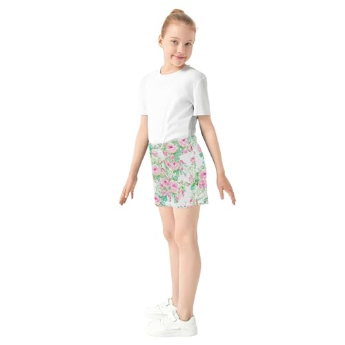 Girls Athletic Floral Print Lounge Shorts Pink Roses Green Leaves Kids Summer Comfy Pajamas Shorts, X-Small4