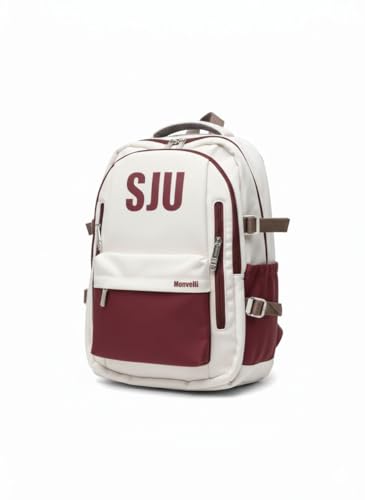 Image of Monvelli SJU Backpack, White and Maroon, Multi-Compartment Design with Side Pockets