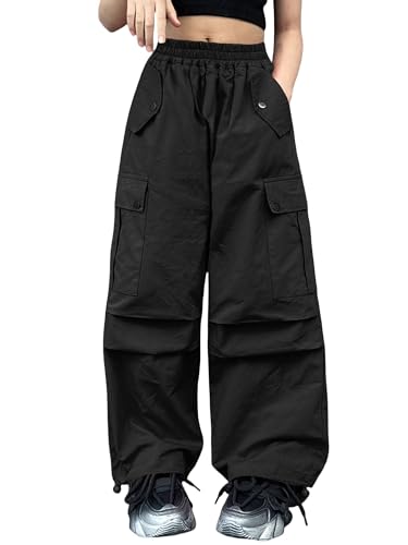 Image of Girls Versatile Casual Solid Cargo Jogger Pants Flap Pockets 6-12 Years