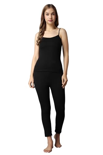 Image of Wearslim Women's Cotton Quilted Winter Lightweight Thermal Underwear, Long Johns Bottom and Spaghetti Set with Fleece Lined Soft Warmer
