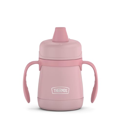 THERMOS Kids Stainless Steel Sippy Cup with Handles, 7 Ounces, Pastel Rose