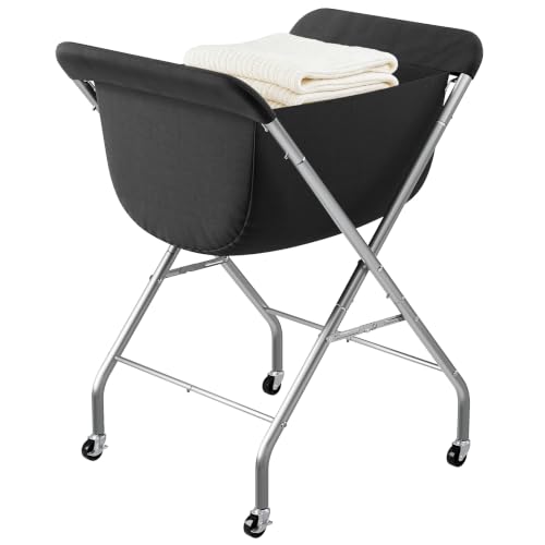 ELYKEN Laundry Basket with Wheels, Collapsible Laundry Hamper, Black