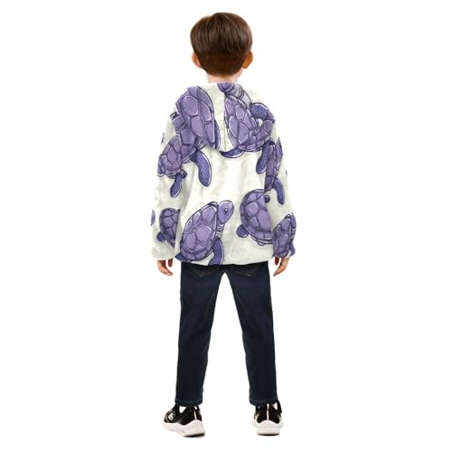 Purple Sea Turtles Pattern Toddler Fleece Jacket Girl Boys Hooded Fleece Jacket Coat Warm Outwear Zip-up 3-10T4