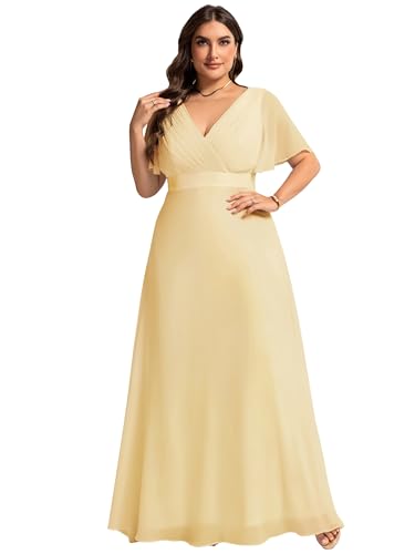 Image of Ever-Pretty Women's Chiffon Formal Evening Dresses for Curvy Women V-Neck Plus Size Floor Length Bridesmaid Dress