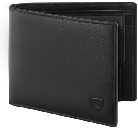 WONSEFOO Geldbörse Herren Leder mit RFID Schutz | Portmonee Slim mit 9 Kartenfächer Wallet Portemonnaie Herren Klein mit Münzfach | Geldbeutel Schwarz
