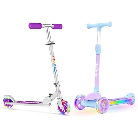 BELEEV V1 2 Wheel Folding Kick Scooter with Light Up Wheels and A9 Kids Scooter with LED Light-Up Wheels & Deck, 3 Wheel Folding Scooter for Toddlers Girls Boys Age 3-12 Cover