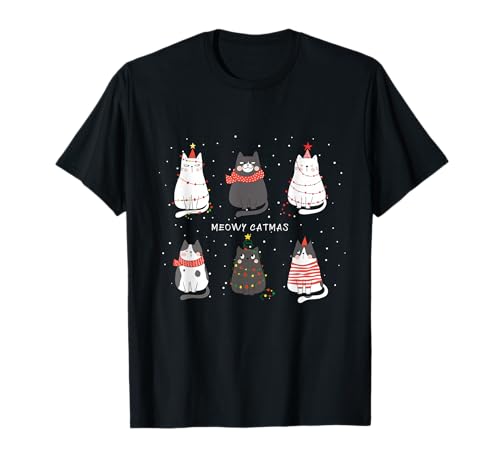 Süße Katzen Xmas Kätzchen Weihnachtsoutfit Damen Weihnachts T-Shirt