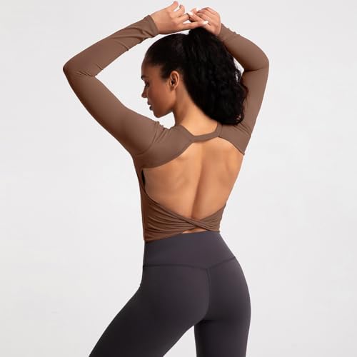 Image of ABOCIW Women Twist Back Workout Top with Built in Bra Cap Sleeve Pilates Yoga Crop Top Athletic Gym Shirt