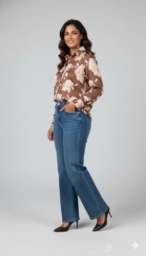 Image of Amazon Brand - INKAST Women Abstract Floral Printed Spread Collar Long Sleeves Casual Cami Shirt
