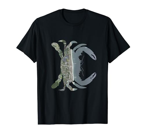 Bethany Beach DE Blue Crab Silhouette Mapa Satelital Camiseta