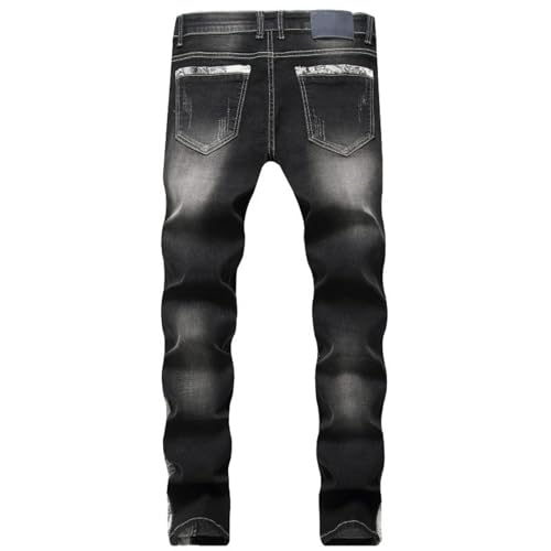 Jeans Pants Trousers Denim Trendy Street Tear Hole Retro Splicing Blue Black Stretch Elastic Slim Casual Straight Leg for Men3