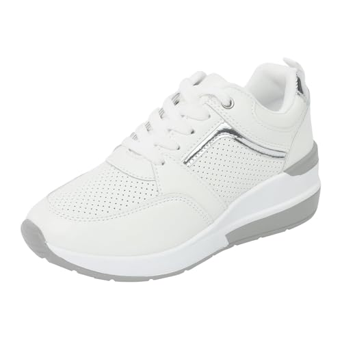 Wabkderpu Women's Platform Sneakers Hollow Out Breathable Non-Slip Sneakers Zipper Slip On Gym Sport Athletic Tennis Shoes Lightweight Comfortable Walking Shoes Fashion Sneaker White