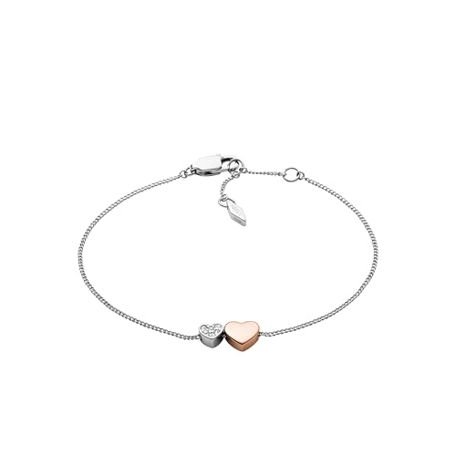 Fossil Bracciale a catena sottile da donna in acciaio inox con chiusura a moschettone, Tono argento Rosa
