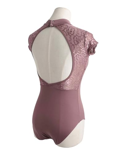 Collant de dança feminino de manga curta com renda nas costas, Coffee-turtleneck, Large