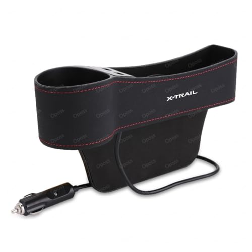 エクストレイル 車用 シート隙間埋め シート 車席隙間ポケット エクストレイル T33系 T32系 車用サイド収納ボックスシートポケット 車用ドリンクホルダー 2USBポート付き 車用シートアクセサリー 内装アクセサリー(助手席用/1個,ブラック)