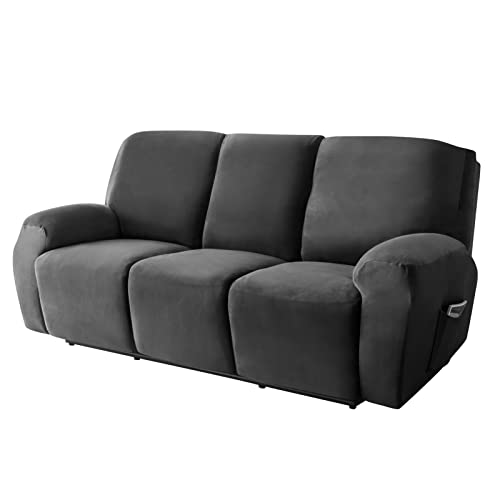 Protector de sofá negro de 3 plazas para sala de estar con sillones relax 2
