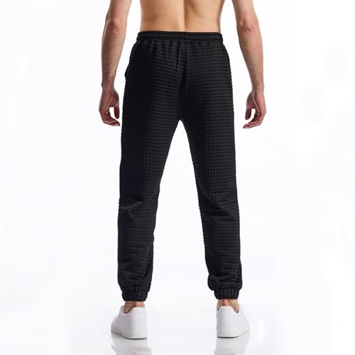 Mens Trendy Workout Pants Dressy Plaid Texture Elastic Waist Jogger Pant Casual Drawstring Trousers with Pockets2