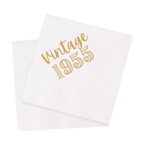 VOWFOO 70th Birthday Cocktail Napkins 100Pcs Vintage 1955 70 Years Birthday Paper Disposable Party Napkins for His Her 70th Birthday Party Table Decorations 5 x 5 two-ply (1955) Cover