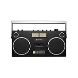 We Are Rewind Retro Kassettenrekorder Curtis - Boombox mit Bluetooth 5.4 tragbarer Kassettenspieler mit Aufnahmefunktion Ghettoblaster 104 W Stereo Lautsprecher mit 15h Akku in Schwarz