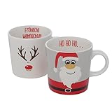 Apto para lavavajillas 2 tazas de porcelana para Navidad con divertidos motivos navideños, renos de Papá Noel, Feliz Navidad HoHoHoHoHoHoHoHoHoHoho, altura de 8 cm, diámetro de 8 cm, diámetro de 8 cm, 250 ml