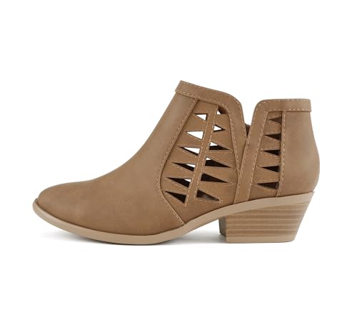 Image of Soda CHANCE Womens Perforated Cut Out Stacked Block Heel Ankle Booties (Wide Fit Available)