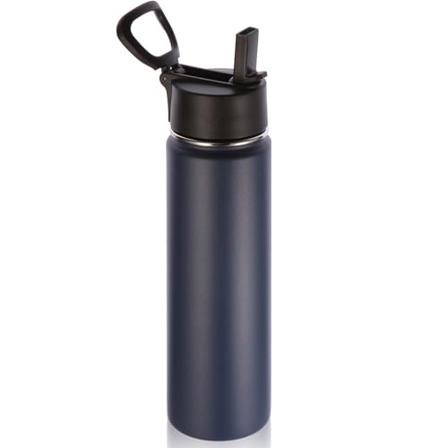 Volhoply 24 oz Insulated Water Bottle with Straw Lid (Navy)