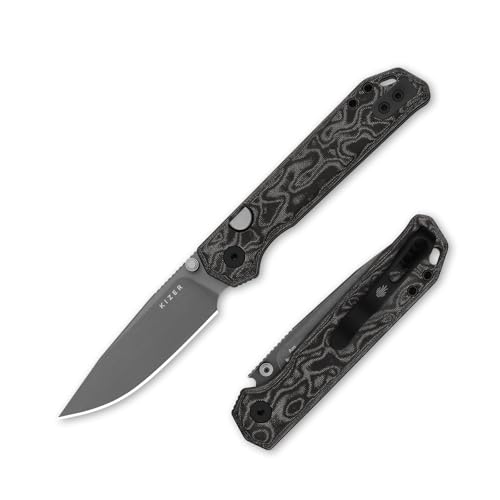Kizer Begleiter 2.9 Pocket Knife 2.97 Drop Point BD1N Blade Folding Knife with Black & White vortex pattern micarta Handle Thumb Stud EDC Knives for Men Women V3458.2BDA2