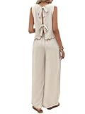 Nimsruc Women's Summer Two Piece Sets With Back Tie Bow Top And Wide Leg Pants For Vacation Travel Lounge Outfits Apricot L