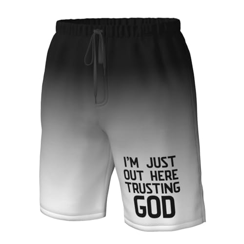 Men's Swim Trunks Bathing Suit Hawaiian Swimsuits I'm just Out Here Trusting God Beach Shorts with Pockets,4