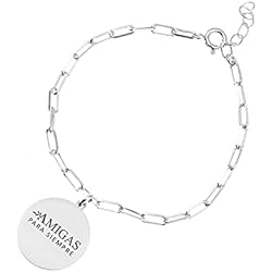 Pulseras Con Medalla Para Grabar Mi Joya Personalizada - Regalo Amiga - Pulsera con Mensaje Personalizado Amistad - Pulsera Original Mejor Amiga con Medalla y Texto Grabado para Regalar en Cumpleaños, Navidad - Plata de Ley