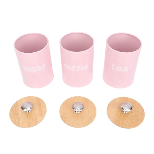 Brrnoo Set of 3 Metal Kitchen Canisters with Wooden Lids,