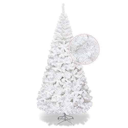 GYMAX Künstlicher Weihnachtsbaum 150/180/210/240 cm, Christbaum mit 350/650/950/1138 Spitzen, Kunstbaum Tannenbaum mit Metallständer, Material PVC, für Zuhause, Geschäft, Büro, Weiß (210 cm) Cover